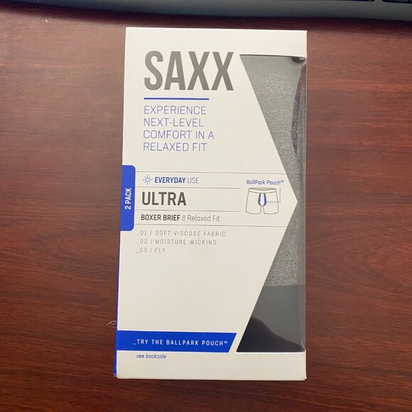 Saxx ULTRA 2 pack Boxer Briefs Ultimate Comfort Gray & Black - Picture 2 of 3